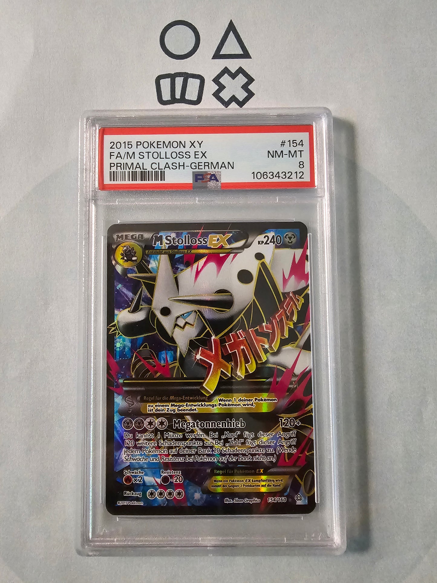 Mega-Stollos EX- PSA 8 (PRC154 XY Primal Clash) - deutsch