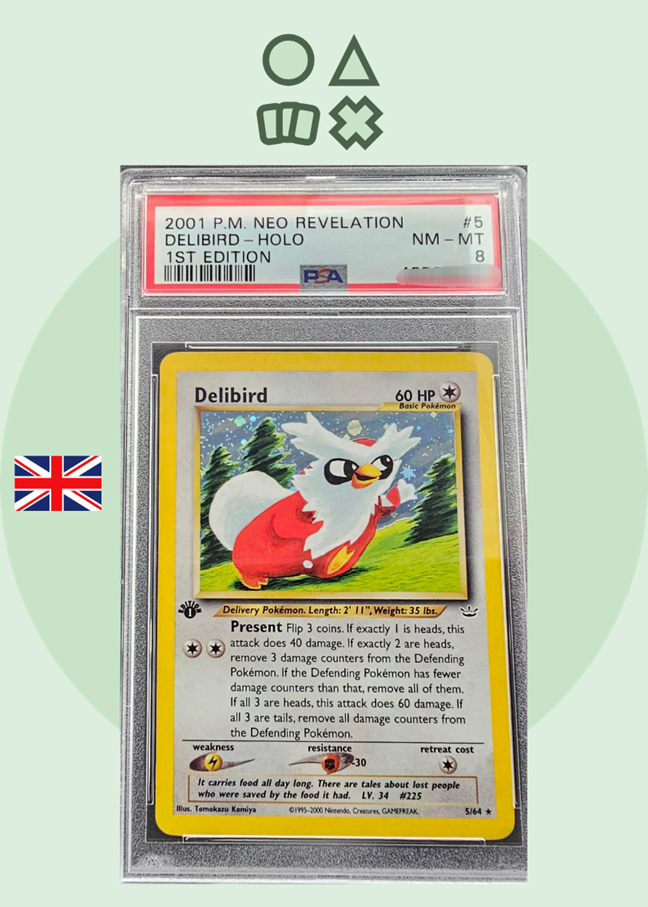 Delibird 1st Edition - PSA 8 (NR5 Neo Revelation)